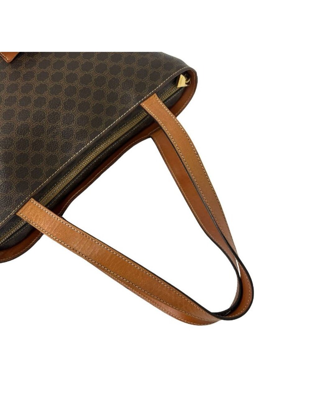 Celine Vintage Macadam Pattern Triomphe Logo Leather Tote Bag Brown - Picture 4 of 10